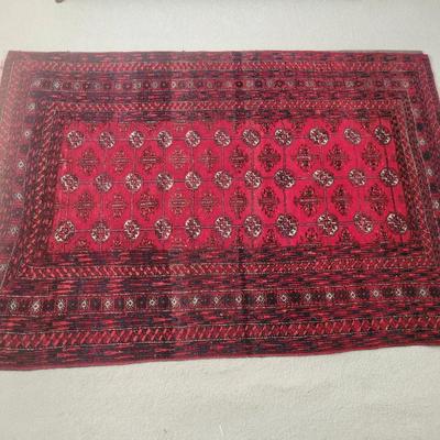 Afghan Bokhara Wool Area Rug | Handwoven Red Field with Geometric Medallions