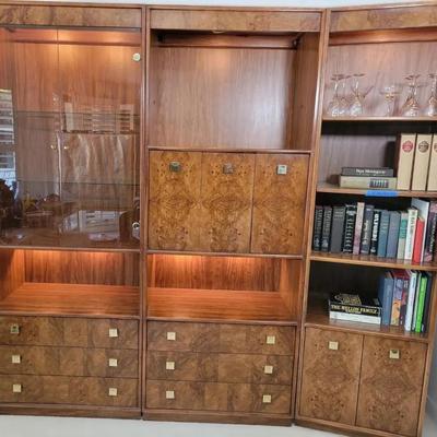 Drexel Burlwood Wall Unit | Display Cabinet, Drawers & Shelving | Modular Storage