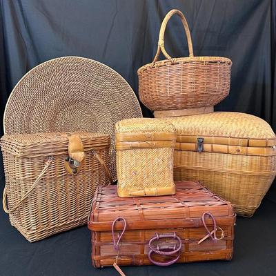 Vintage Wicker & Rattan Basket Lot | Picnic Hampers, Storage Baskets & Trays
