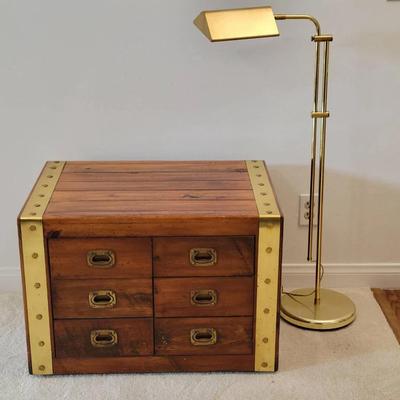 Habersham Campaign-Style Wood Chest & Brass Floor Lamp