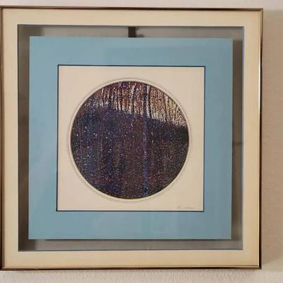Signed Aspen Trees Artwork | Circular Abstract Forest Landscape | Framed