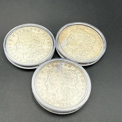 Morgan Silver Dollars | 3 Coins | (2) 1921-S and (1) 1921-P