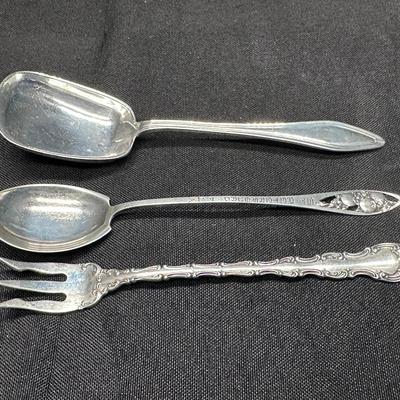 3 Sterling Silver Serving Utensils | Pat. 1912 Marked | Ornate Floral Handles | 60g