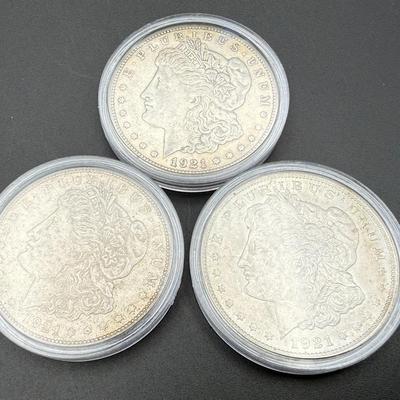 Morgan Silver Dollars | 3 Coins | (2) 1921-S and (1) 1921-P