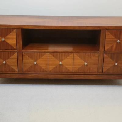 Mid-Century Modern Style Credenza | Geometric Veneer Design | 60" Media Console