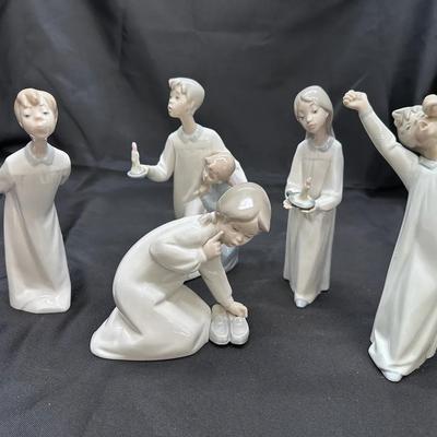 Lladro Porcelain Figurines | Group of 5 Youth & Child Figures in Glossy White