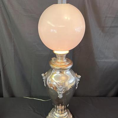 Antique Miller Lamp Co. Converted Oil Lamp | Silverplate Finish | Milk Glass Globe