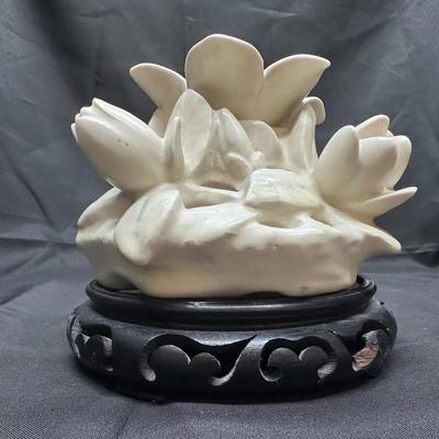 Rookwood Pottery Lotus Flower Figurine on Carved Base | Marked 2850
