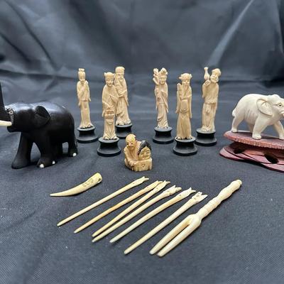 Miniature Carved Figurines & Implements – Asian Figures, Elephants & Hand-Carved Tools