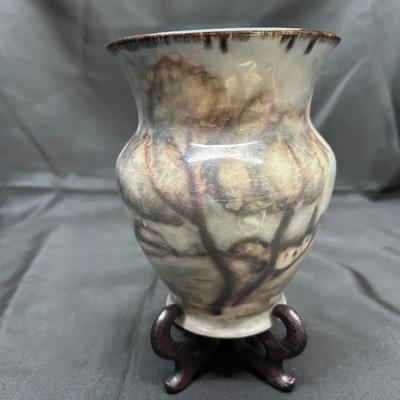 Rookwood Pottery Vase – Glazed Art Pottery with Organic Veining, Marked