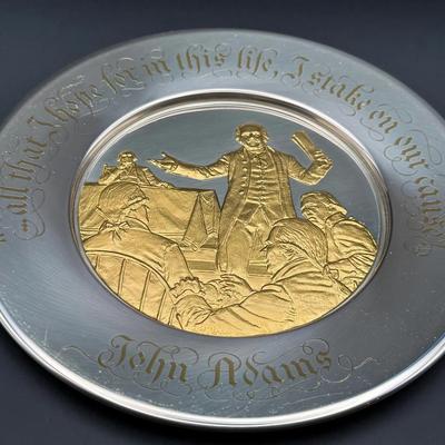 1974 Official Bicentennial Sterling Silver Plate | Franklin Mint | John Adams | COA