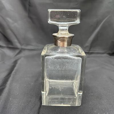 Crystal Decanter with Sterling Silver Neck | Square Form with Stopper