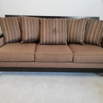 Wood Frame Sofa with Upholstered Cushions & Accent Pillows
