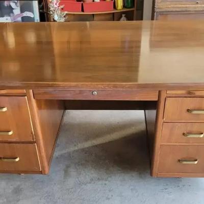 Leopold Company Walnut Executive Desk | Pacific Desk Co. Los Angeles | Double Pedestal