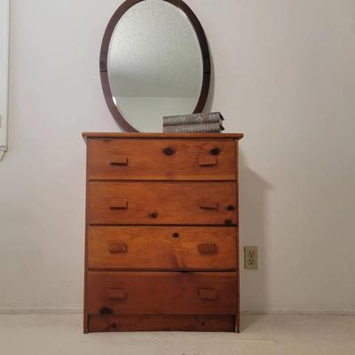Pine Dresser with Oval Mirror & Faux Book Storage Boxes | Bedroom Furniture & Decor