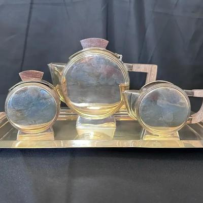 Escapade Paris Metal Tea Service Set | Tray with Three Lidded Pots | Art Deco Style