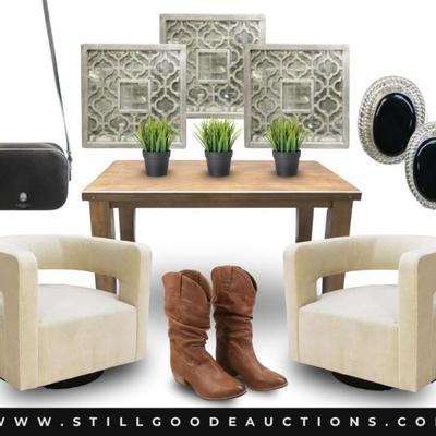 This auction has beautiful furniture, jewelry and more! Waterford, Reed & Barton, Sterling Silver, Restoration Hardware...