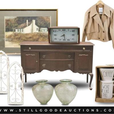 This auction has beautiful furniture, jewelry and more! Waterford, Reed & Barton, Sterling Silver, Restoration Hardware...