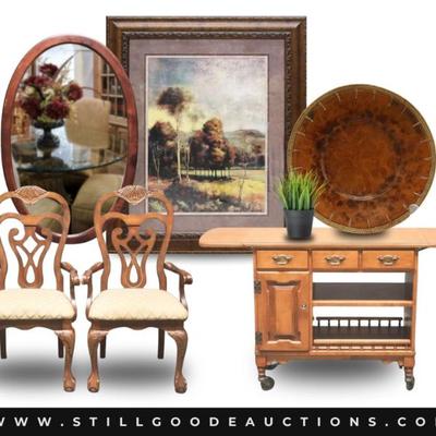 This auction has beautiful furniture, jewelry and more! Waterford, Reed & Barton, Sterling Silver, Restoration Hardware...