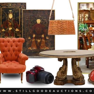 This auction has beautiful furniture, jewelry and more! Waterford, Reed & Barton, Sterling Silver, Restoration Hardware...