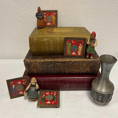 Beautiful Collection Of Historical Books, Eastern Themed Coasters And Figures