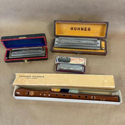 Vintage Instruments Made In Germany - M. Hohner Chromonika III, 2 Harmonicas, Concerto Recorder