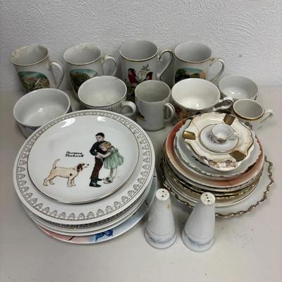 Large Lot Of Vintage Ceramic Plates, Tea Cups, Salt & Pepper Shakers