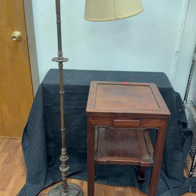 Vintage Wood Side Table & Floor Lamp