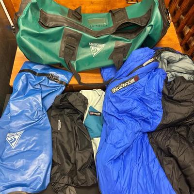 2 Seattle Sports Dry Bags (Large Duffle & Smaller Roll-Top) & Large Moonstone Mummy Sleeping Bag