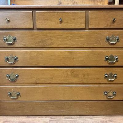 Vintage Ethan Allen Maple Lowboy Dresser With Antiqued Brass Hardware
