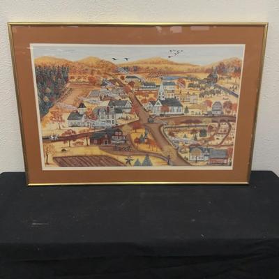 Framed, Numbered, & Signed Sheryl L. Thompson Town  Landscape Print