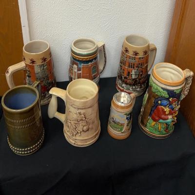 Lot Of 7 Vintage Ceramic Steins, 3 Budweiser, 1 Made By Gerz W. Germany, 1 Made In Ireland