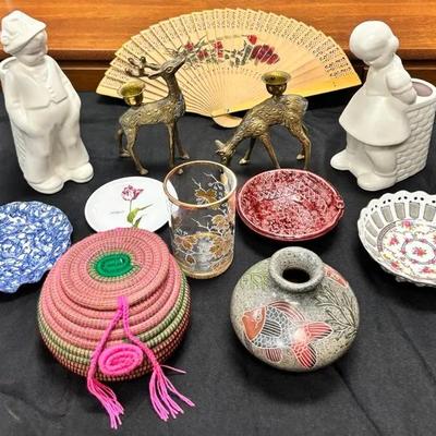 Eclectic Decor, Some Vintage, Brass Deer Candle Holders, Vase Made In Nicaragua, Ceramics
