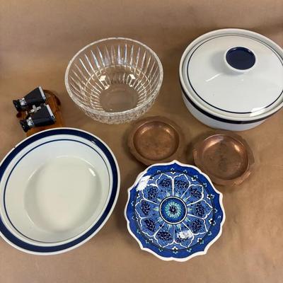 Vintage Ofuna Binocs, Waterford Crystal Bowl, Ceramic Plate From Turkey, 2 Pcs Monterrey Stoneware