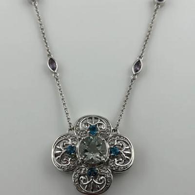 Oval Green Amethyst & Tanzanite Sterling Silver Necklace