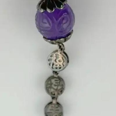 Chinese Purple Jadiete Sterling Silver Pendant