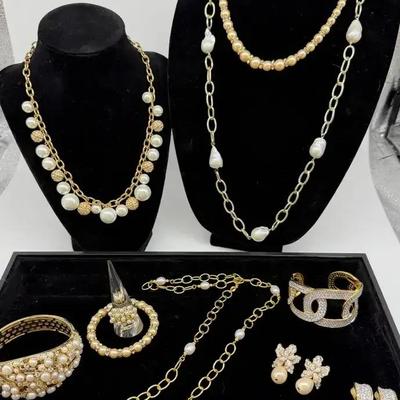 Pearls And Bling Costume Jewelry