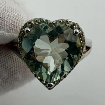 Heart Green Amethyst Sterling Silver Ring