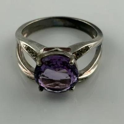 2.6 Carat Round Amethyst Sterling Silver Ring