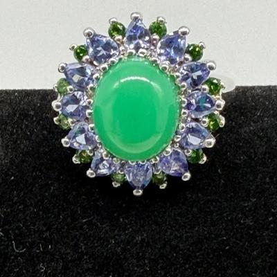 Jade, Tanzanite, And Emerald Ring