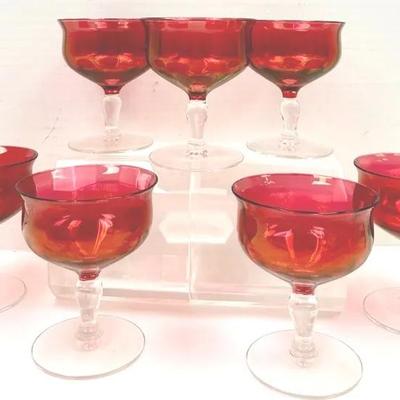 Cranberry Short Stemmed Glasses: "Rose Lustre" Style