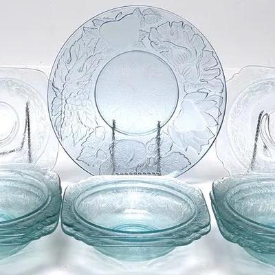 Vintage Blue Embossed Dish Set
