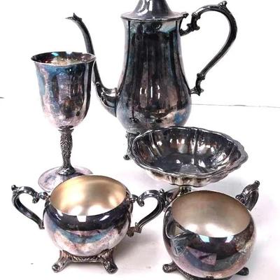 "W.M Rogers" Silver-plated Teapot with Goblet and "Onieda" Pieces