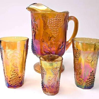 "Indiana Glass" Harvest Grape Marigold Carnival Glass Collection 