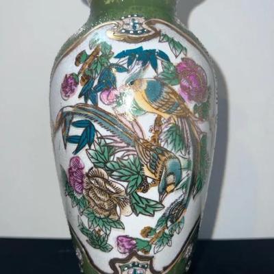 Vintage Japanese Moriage Vase with Peacock