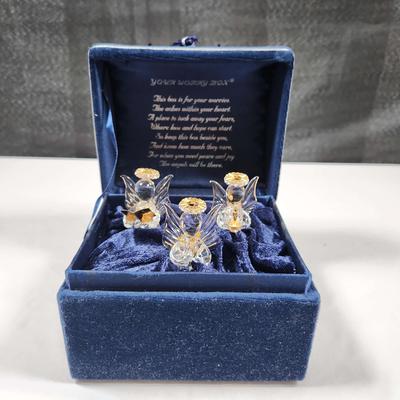 Swarovski Glass Hand Spun 18K Gold Crystal Angels Your Worry Box Music Box