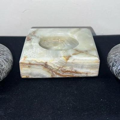 Vintage Marble Ashtray & Stone Candle Holders
