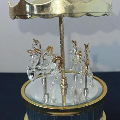 Vintage Carousel Music Box with Glass Unicorns