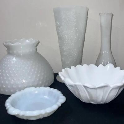 Variety of Milk Glass Vases & More