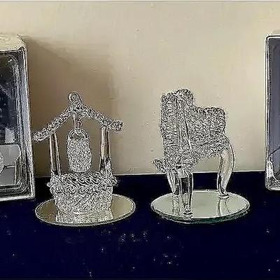 Glass Figurines With Mirror Stands